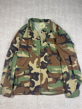 Vintage Military Camouflaged Button Down Shirt Jacket Size Small